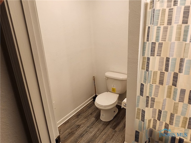 bathroom with wood-type flooring and toilet