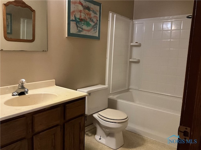 full bathroom featuring toilet, vanity, and shower / bathing tub combination