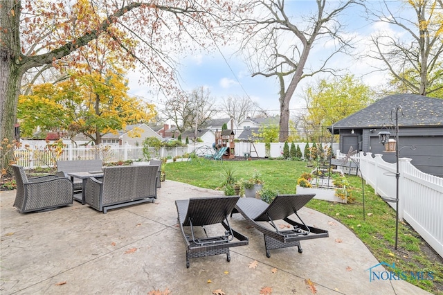 view of patio / terrace with a playground and an outdoor hangout area