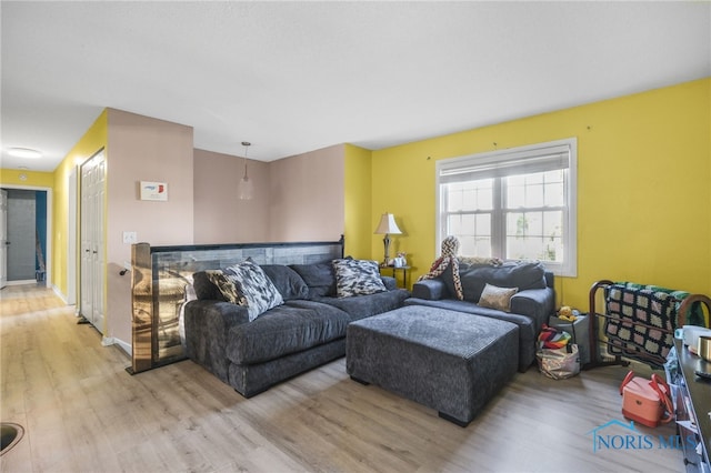 living room with hardwood / wood-style floors