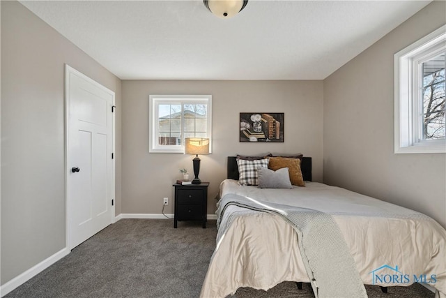 carpeted bedroom with multiple windows