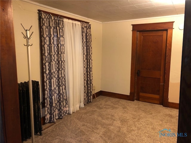 carpeted empty room with crown molding