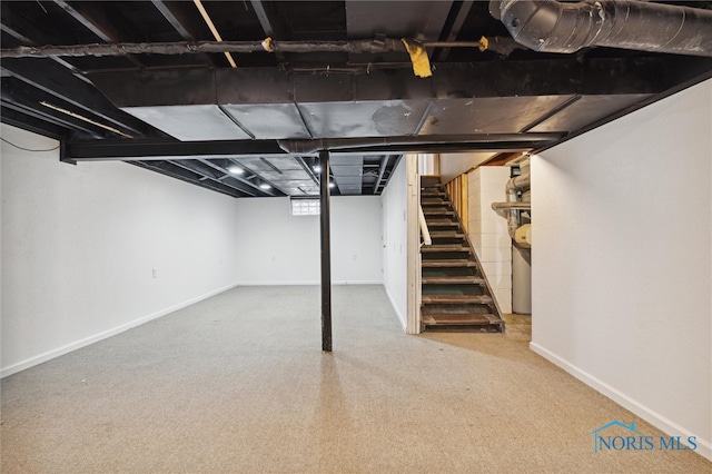 basement featuring carpet flooring