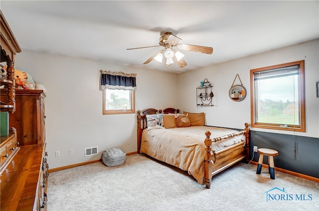 bedroom featuring carpet and ceiling fan