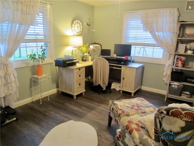 home office featuring dark wood-type flooring