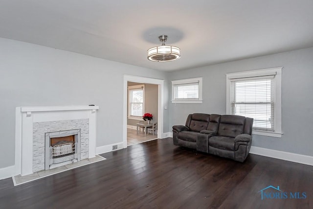 living room with hardwood / wood-style flooring