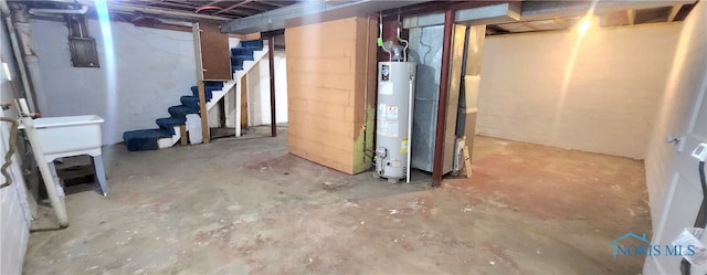 basement featuring gas water heater