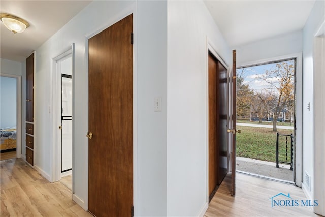 corridor with light hardwood / wood-style flooring and a healthy amount of sunlight