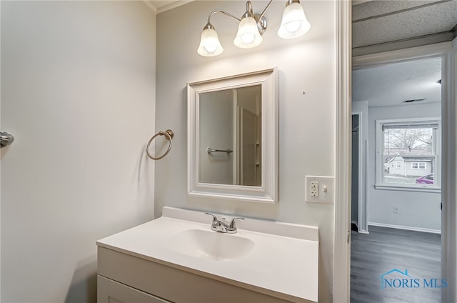 bathroom featuring hardwood / wood-style floors and vanity