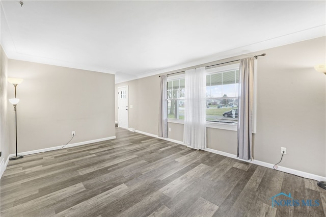 spare room featuring hardwood / wood-style flooring and crown molding