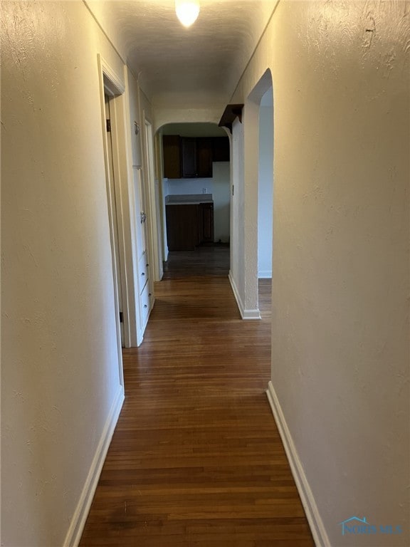 hallway featuring dark wood-type flooring