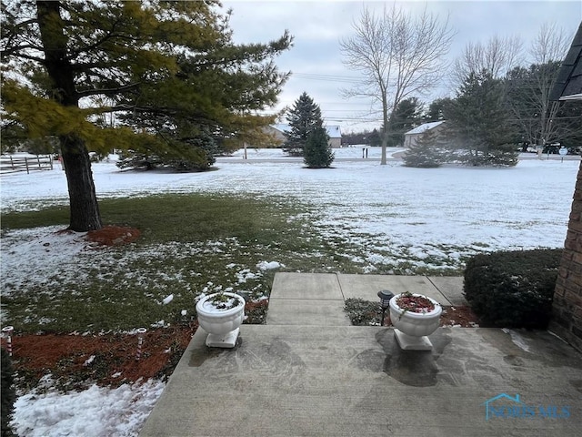 view of yard layered in snow