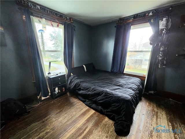 bedroom featuring multiple windows and wood-type flooring