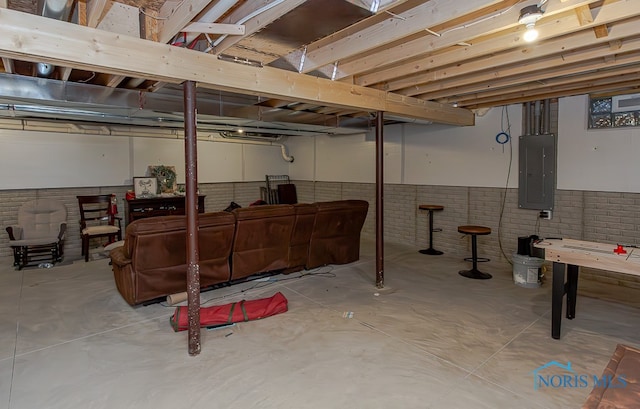 basement with electric panel