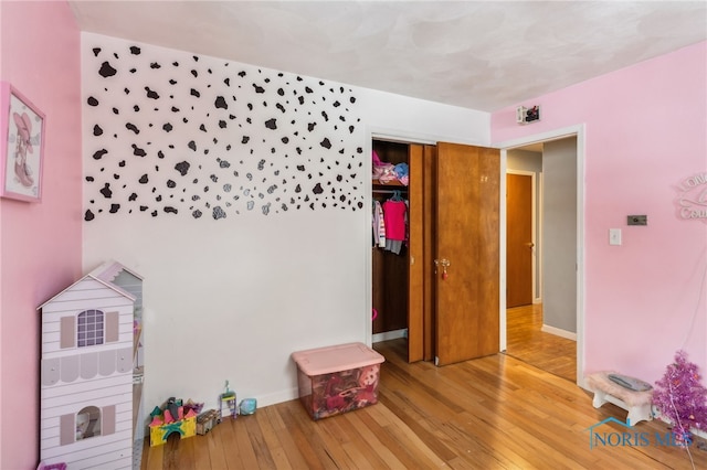 playroom with wood-type flooring