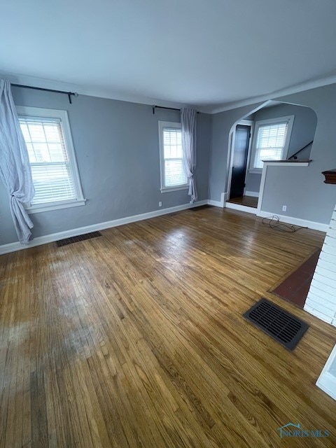 unfurnished room featuring plenty of natural light and wood-type flooring