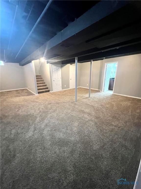 basement with carpet floors