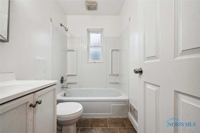 full bathroom featuring tile patterned flooring, vanity,  shower combination, and toilet