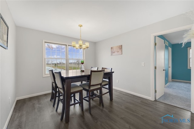 dining room featuring dark hardwood / wood-style floors and a notable chandelier