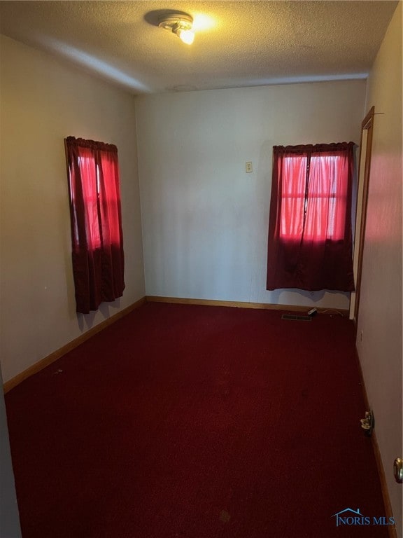 empty room featuring carpet and a textured ceiling