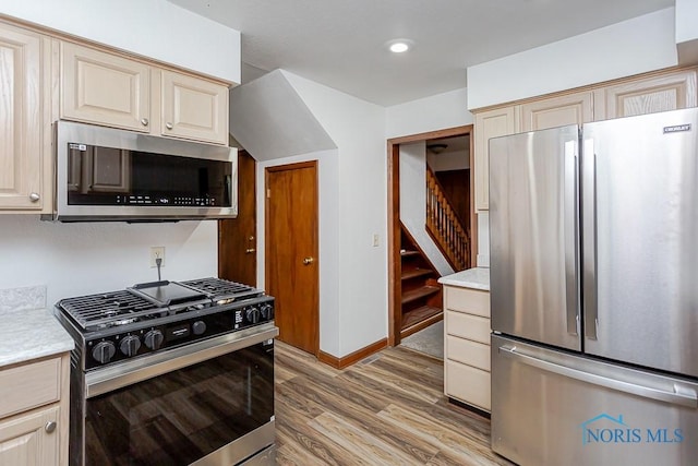 kitchen featuring light hardwood / wood-style floors and appliances with stainless steel finishes