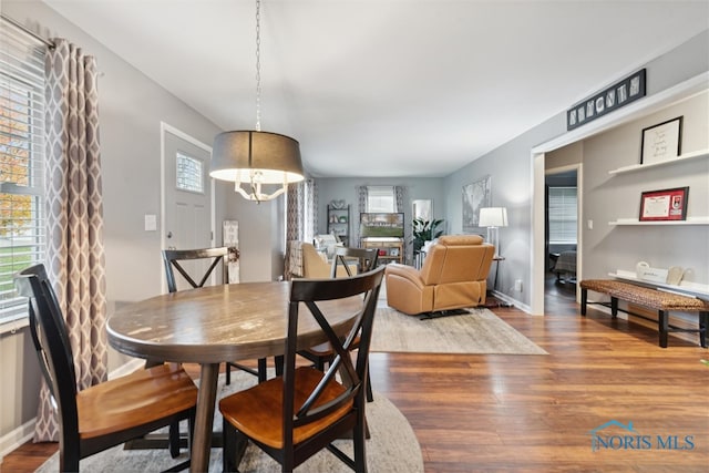 dining space featuring hardwood / wood-style flooring and a wealth of natural light