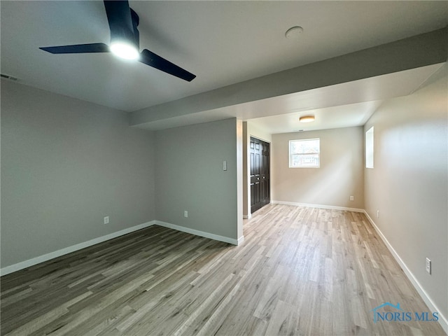 bonus room with ceiling fan and wood-type flooring