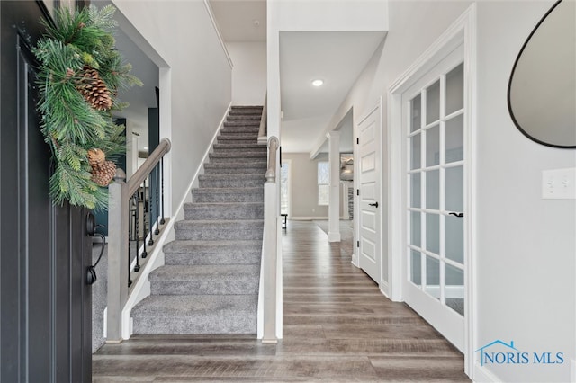 foyer entrance featuring wood-type flooring