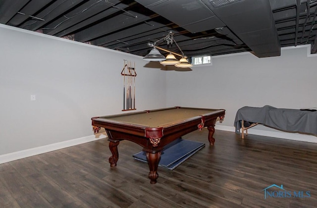 game room featuring dark hardwood / wood-style flooring and pool table