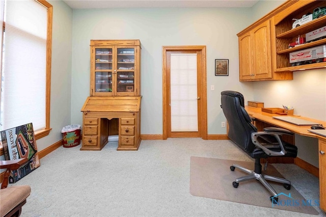 home office featuring light colored carpet