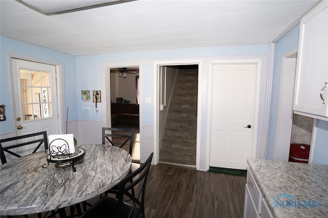 dining room with dark hardwood / wood-style flooring