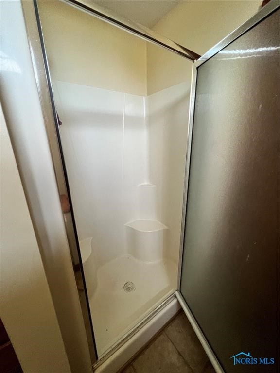 bathroom featuring tile patterned floors and a shower with door