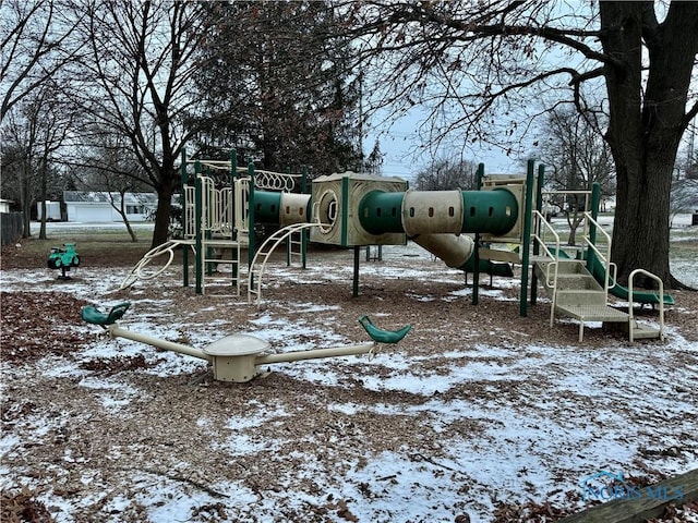 view of snow covered playground