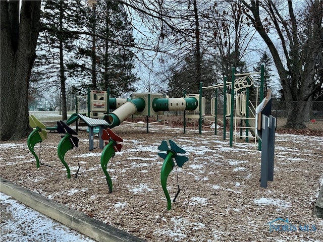 view of snow covered playground