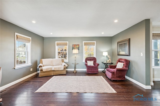 living room with dark hardwood / wood-style floors