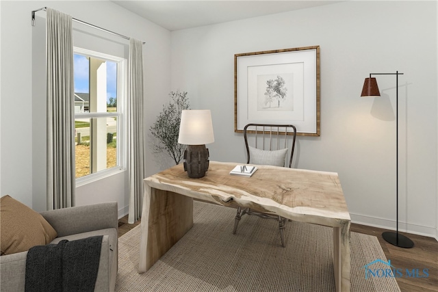 office space with plenty of natural light and wood-type flooring