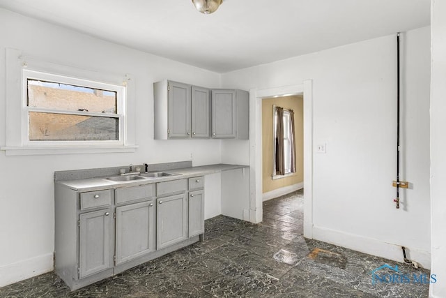 kitchen with gray cabinets and sink