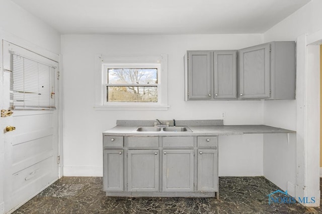 kitchen with gray cabinetry and sink