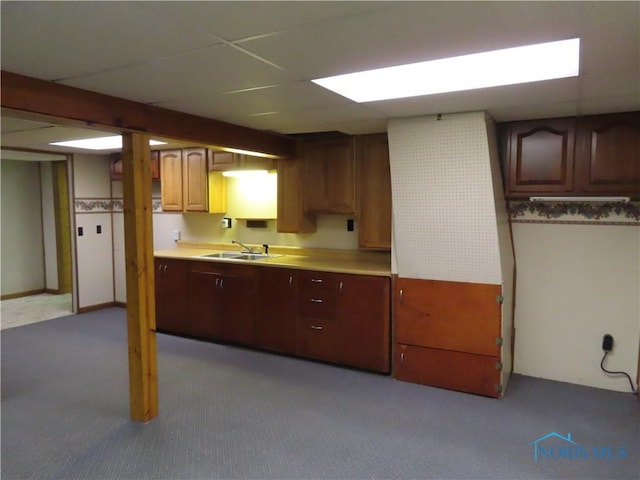 kitchen featuring light colored carpet and sink