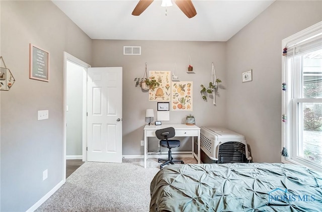 bedroom with carpet flooring and ceiling fan