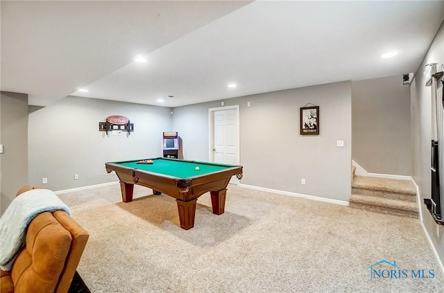 rec room with carpet floors and pool table