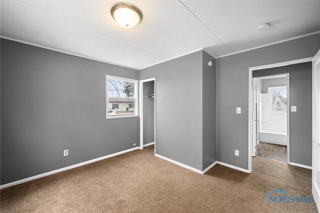 carpeted spare room with crown molding