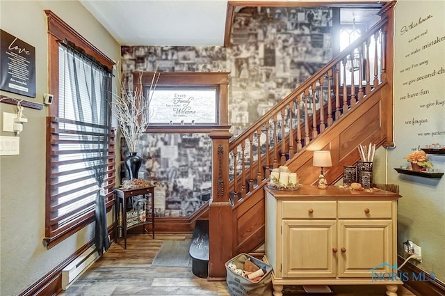 staircase with wood-type flooring