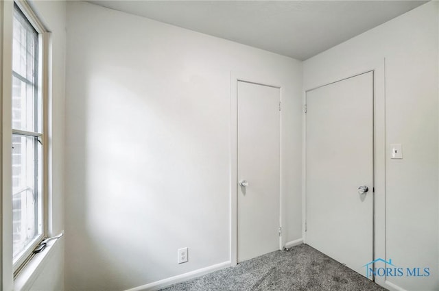 unfurnished bedroom featuring multiple windows and carpet floors