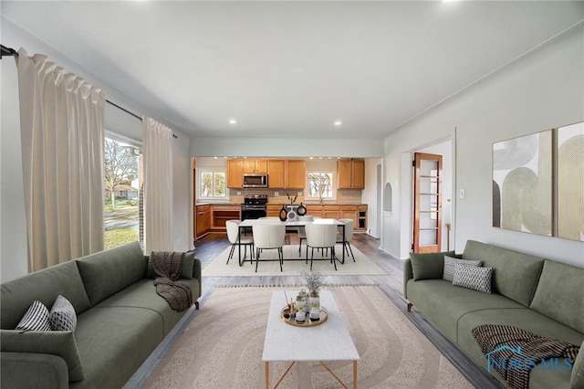 living room featuring light hardwood / wood-style floors