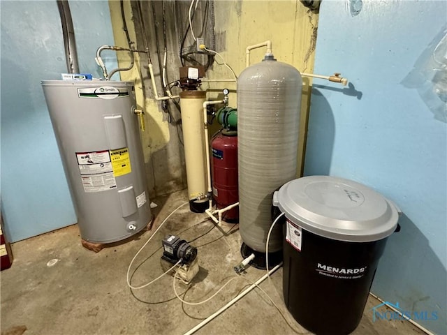 utility room with electric water heater