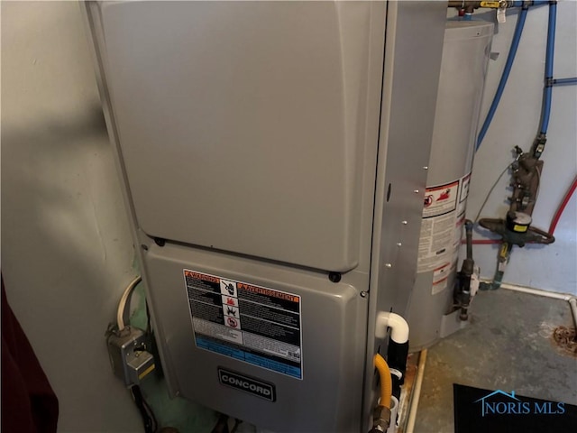 utilities with gas water heater and heating unit