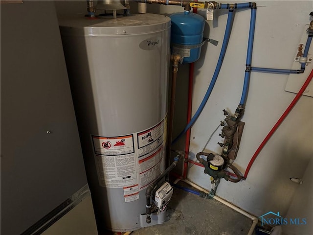 utility room featuring water heater