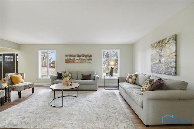 living room with hardwood / wood-style flooring