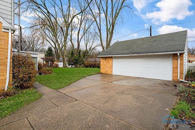 garage with a yard